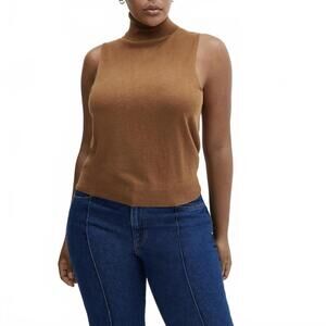 Mango Wool Blend Turtleneck Knitted Top Sweater Caramel Brown NWT Size 2XL